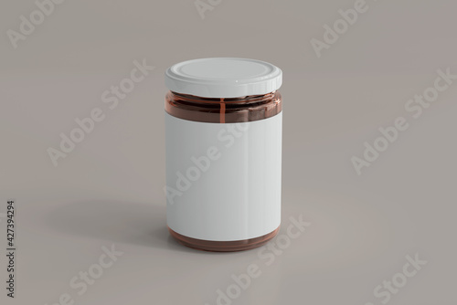 Amber Glass Food Jar with Blank Label 3D Rendering