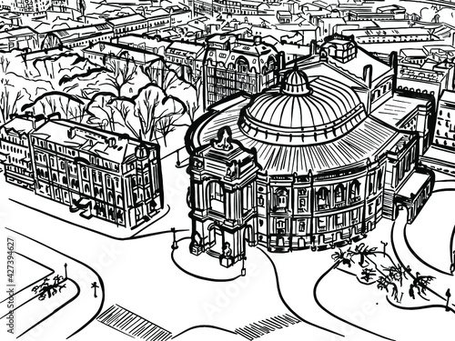 Vector illustration of The Opera and Ballet Theatre of Odessa, Ukraine 
