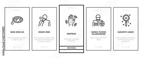 Chicken Pox Disease Onboarding Mobile App Page Screen Vector. Ill Research And Medicaments Vaccine, Cough And Rash Chicken Pox Symptoms And Treatment Illustrations