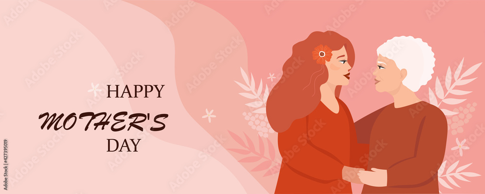 WebPortrait of two women embracing in profile, young and old, mother and daughter. The concept of motherhood, family, love, female, friendship and care. Vector graphics. WebPortrait of two women embracing in profile, young and old, mother and daughter. The concept of motherhood, family, love, female, friendship and care. Vector graphics.