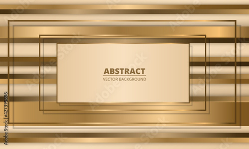 Golden frames on abstract background with gold three dimensional shapes. Metallic abstract luxury vector illustration.