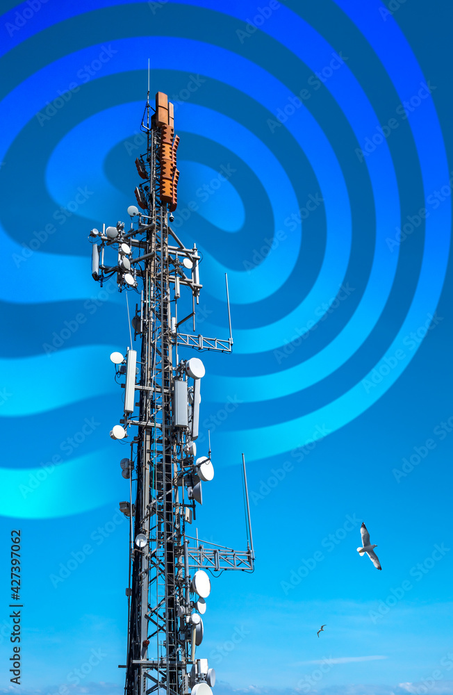 tower of connection station with modern transmitters