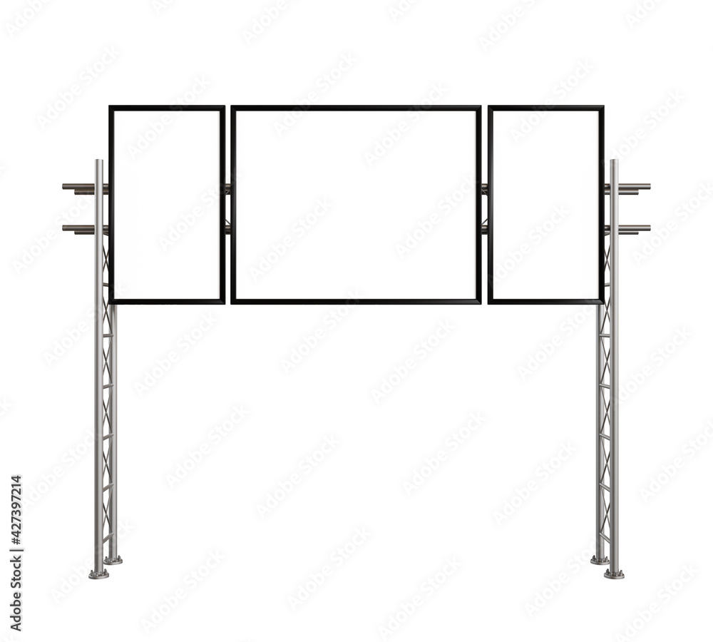 Blank billboard isolated on white background. Mockup for advertising banners or design. 3d illustration. Blank billboard isolated on white background. Mockup for advertising banners or design. 3d illustration.