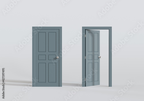 Fototapeta Naklejka Na Ścianę i Meble -  Open and closed door. minimal concept idea. 3d illustration.