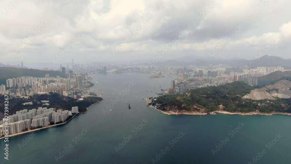 Aerial shot of Hong Kong bay skyline on a cloudy day. Aerial shot of Hong Kong bay skyline on a cloudy day.