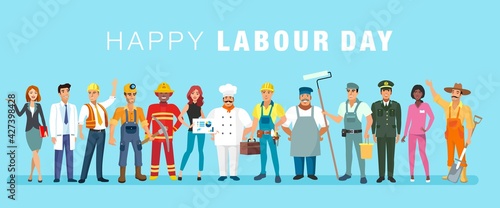 International Labor Day, May 1. Working people group. Human characters vector illustration.