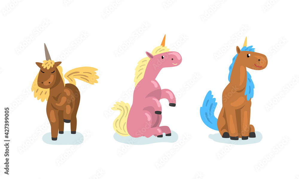 Unicorns Set, Beautiful Magic Fairytale Animal Cartoon Vector Illustration Unicorns Set, Beautiful Magic Fairytale Animal Cartoon Vector Illustration