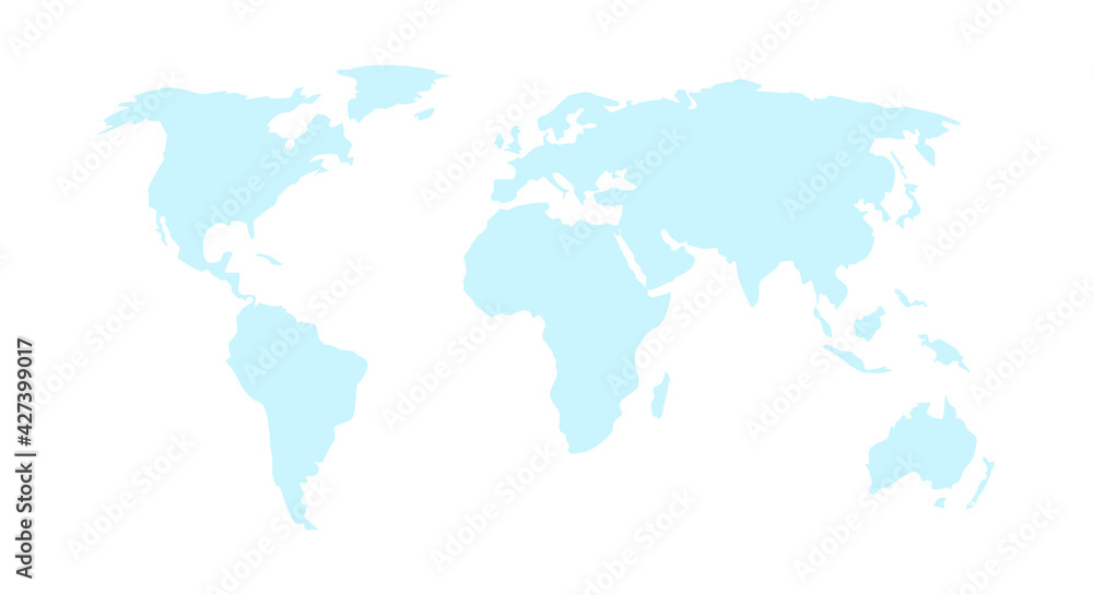 Vector world map on white background. World map template with continents. Flat Earth, blue map template for web site pattern, anual report, inphographics. Vector illustration