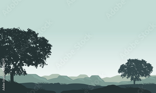 A fresh morning in the village with a truly beautiful natural view. Vector illustration
