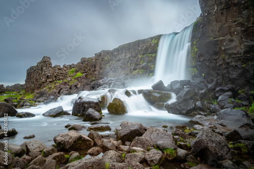 Oxararfoss waterfall in Dingvellir  Iceland. Long exposure of a beautiful Icelandic waterfall.