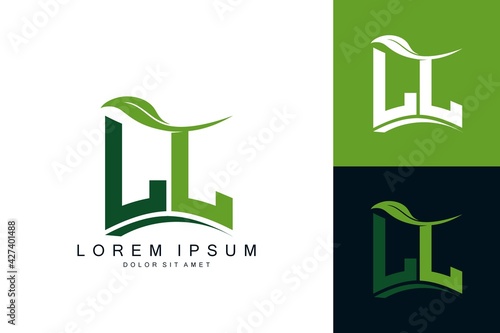 LL monogram leaf logo. natural organic premium vector design template photo