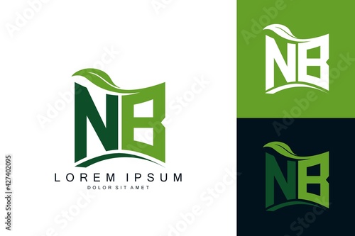 NB monogram leaf logo. natural organic premium vector design template