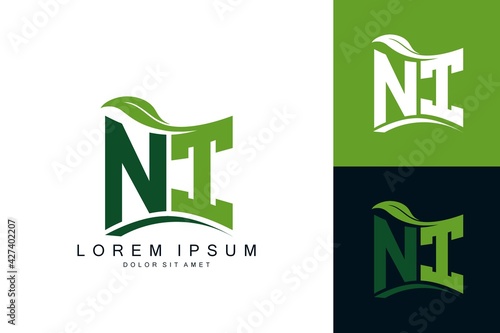 NI monogram leaf logo. natural organic premium vector design template
