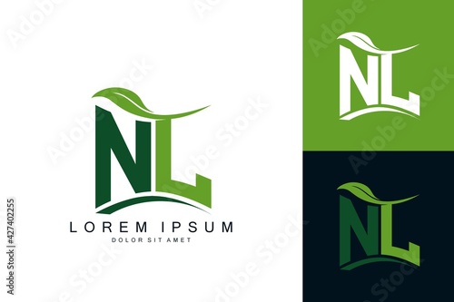 NL monogram leaf logo. natural organic premium vector design template