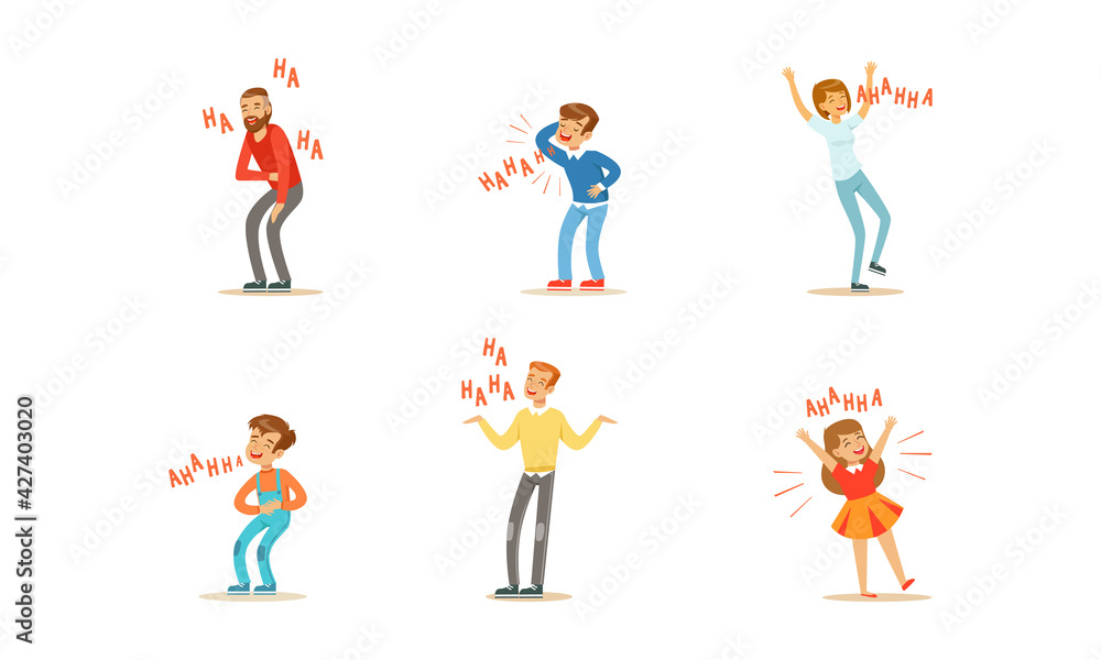 Happy People Laughing out Loudly Set, People of Different Ages Bursting with Laughter, Positive Emotions Concept Cartoon Vector Illustration