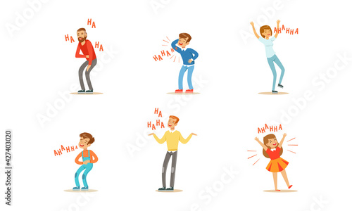 Happy People Laughing out Loudly Set, People of Different Ages Bursting with Laughter, Positive Emotions Concept Cartoon Vector Illustration