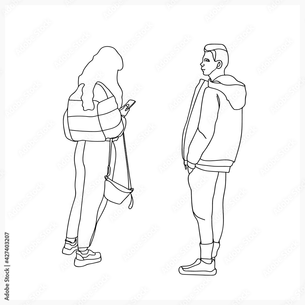 A boy and a girl on a walk. An unexpected call. A boy and a girl on a walk. An unexpected call.