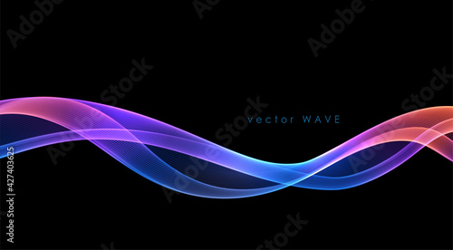 Vector abstract colorful flowing wave lines isolated on black background. Design element for technology, science, music or modern concept.