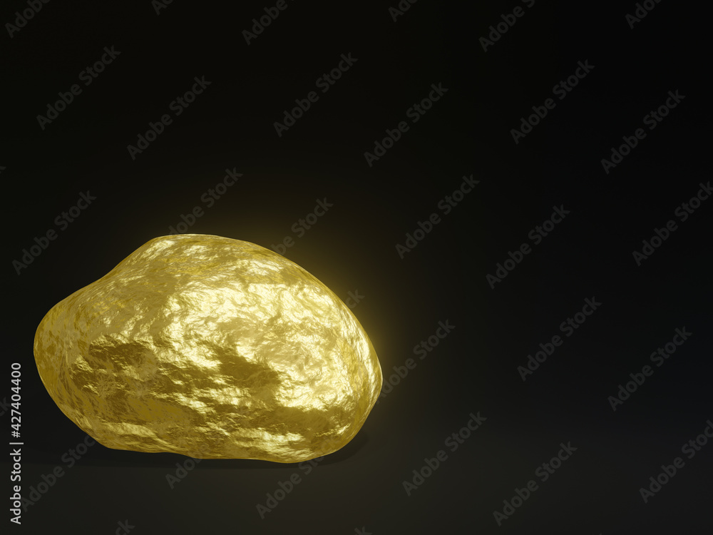 3D rendering. Pure gold nugget from placer mine. 3D rendering. Pure gold nugget from placer mine.
