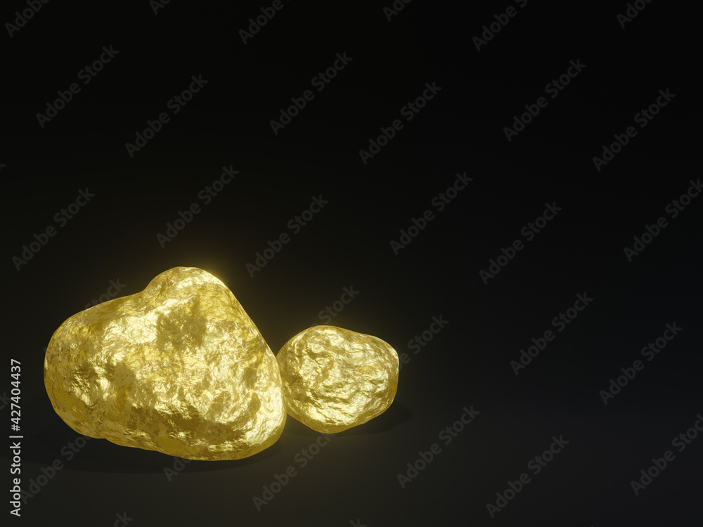 3D rendering. Pure gold nugget from placer mine. 3D rendering. Pure gold nugget from placer mine.