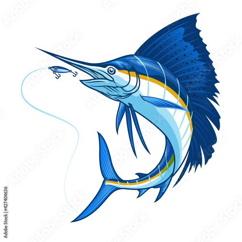 atlantic sailfish chasing the bait lure