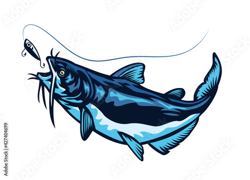 blue catfish swimming chasing the lure