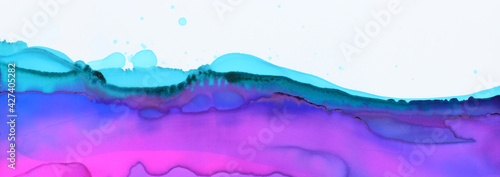 art photography of abstract fluid painting with alcohol ink, blue, pink and purple colors