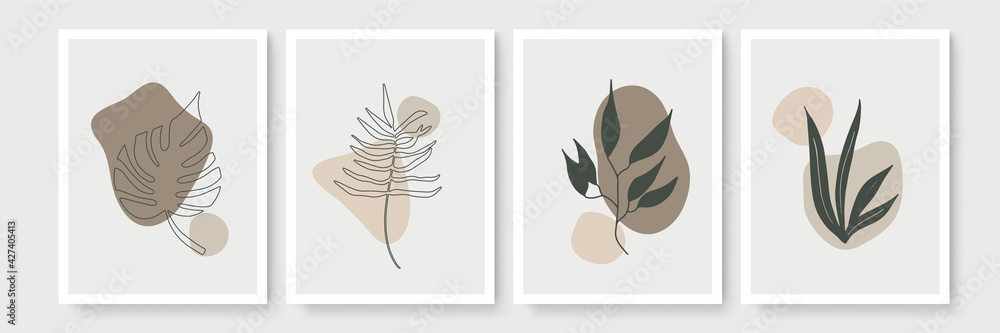 Naklejka premium Creative minimalist hand draw floral abstract art background. Modern aesthetic illustrations. Bohemian style Collection of contemporary artistic Design for wall decoration, postcard, poster, brochure