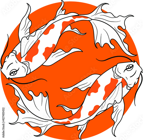 Koi fish with orange circle background isolated, vector illustration. Good for mascot logo symbol and decoration.  This logo perfectly used for any Fortune, talisman or other printing businesses.