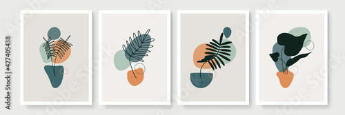 Creative minimalist hand draw floral abstract art background. Modern aesthetic illustrations. Bohemian style Collection of contemporary artistic Design for wall decoration, postcard, poster, brochure