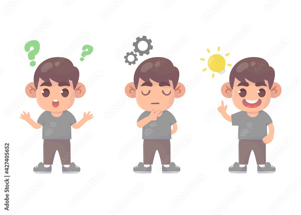 set of happy kids thinking.