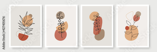 Creative minimalist hand draw floral abstract art background. Modern aesthetic illustrations. Bohemian style Collection of contemporary artistic Design for wall decoration, postcard, poster, brochure