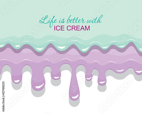 Melted flowing cream layers background. Girly. Cute summer inspirational design. Vector