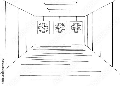 Shooting gallery graphic black white interior sketch illustration vector