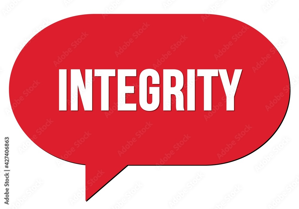 INTEGRITY text written in a red speech bubble INTEGRITY text written in a red speech bubble