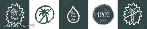 Palm oil free icon in trendy hand drawn style. Palm oil-free drawn isolated sign. Healthy lettering emblem of palm oil free. Black and white palm oil-free vector logo for Healthy food products.