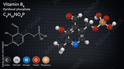 Bild auf Leinwand Molecular structure of Vitamin B6(Pyridoxal phosphate)