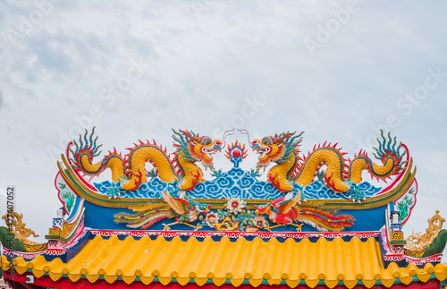 Photography Chinese Dragon On China Temple Roof