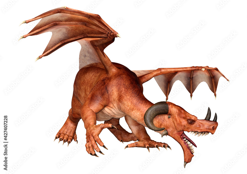 Fototapeta premium 3D Rendering Fairy Tale Dragon on White