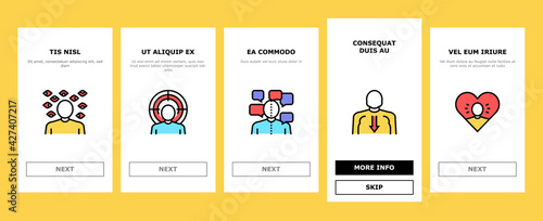 Psychological Problems Onboarding Mobile App Page Screen Vector. Depression And Bipolar Disorder, Schizophrenia And Dementia, Autism And Stress Problems Illustrations