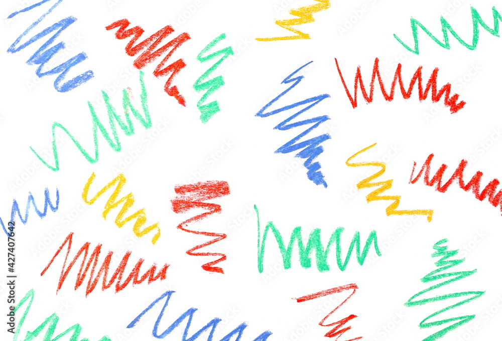 Colorful chalk hatching, squiggly lines isolated on white background Colorful chalk hatching, squiggly lines isolated on white background