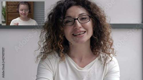 Teacher or tutor conducts an individual video lesson for the student. Features of distance learning during lockdown.