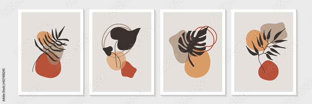 Botanical wall art vector set. Earth tone boho foliage line art drawing with abstract shape. Abstract Plant Art design for print, cover, wallpaper, Minimal and natural wall art. Botanical wall art vector set. Earth tone boho foliage line art drawing with abstract shape. Abstract Plant Art design for print, cover, wallpaper, Minimal and natural wall art.