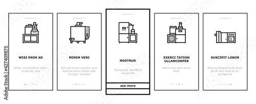 Chocolate Production Onboarding Mobile App Page Screen Vector. Chocolate Factory Industry Manufacturing Equipment, Plant Heating Cocoa Machine, Conveyor Illustrations