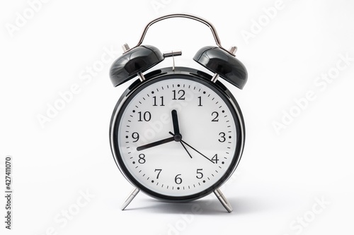 Retro alarm clock with double bell isolated on white