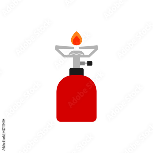 Gas camping stove color icon. Camping, outdoor, travel equipment. Cooking food in nature or without electricity. Small propane portable camp stove. Survival gear. Vector illustration, flat, clip art. 
