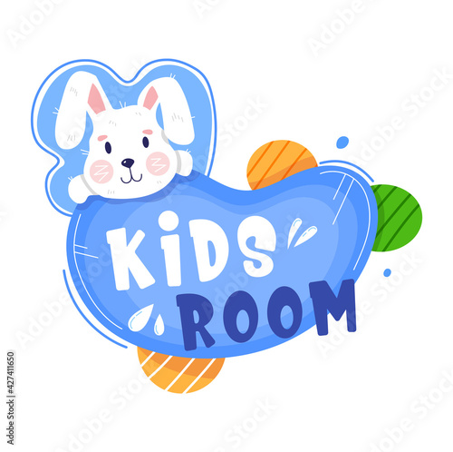 Kids club zone logo, education game area, recreation label, kid leisure, playground, design, cartoon style vector illustration. photo