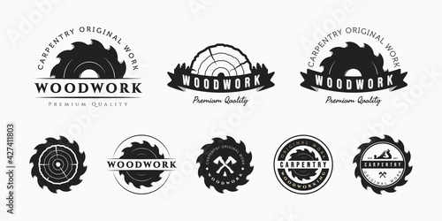 Set of carpentry vector illustration logo design. Bundle of vintage carpentry badge and emblem concept