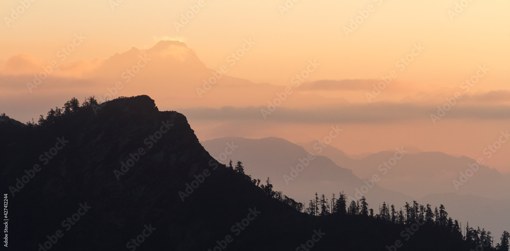 Sunrise in the mountains, beautiful mountain background