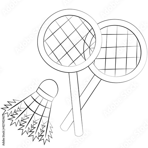 Single element Shuttlecock and racket. Draw illustration in black and white